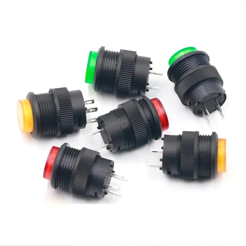 LED 푸시 단추 스위치 조그 리셋 자동 잠금 스위치 라운드, 조명 포함, 4 핀, 2 핀, 16mm, 3V R16-503AD R16-503BD, 5 개, 20 개, 100 개