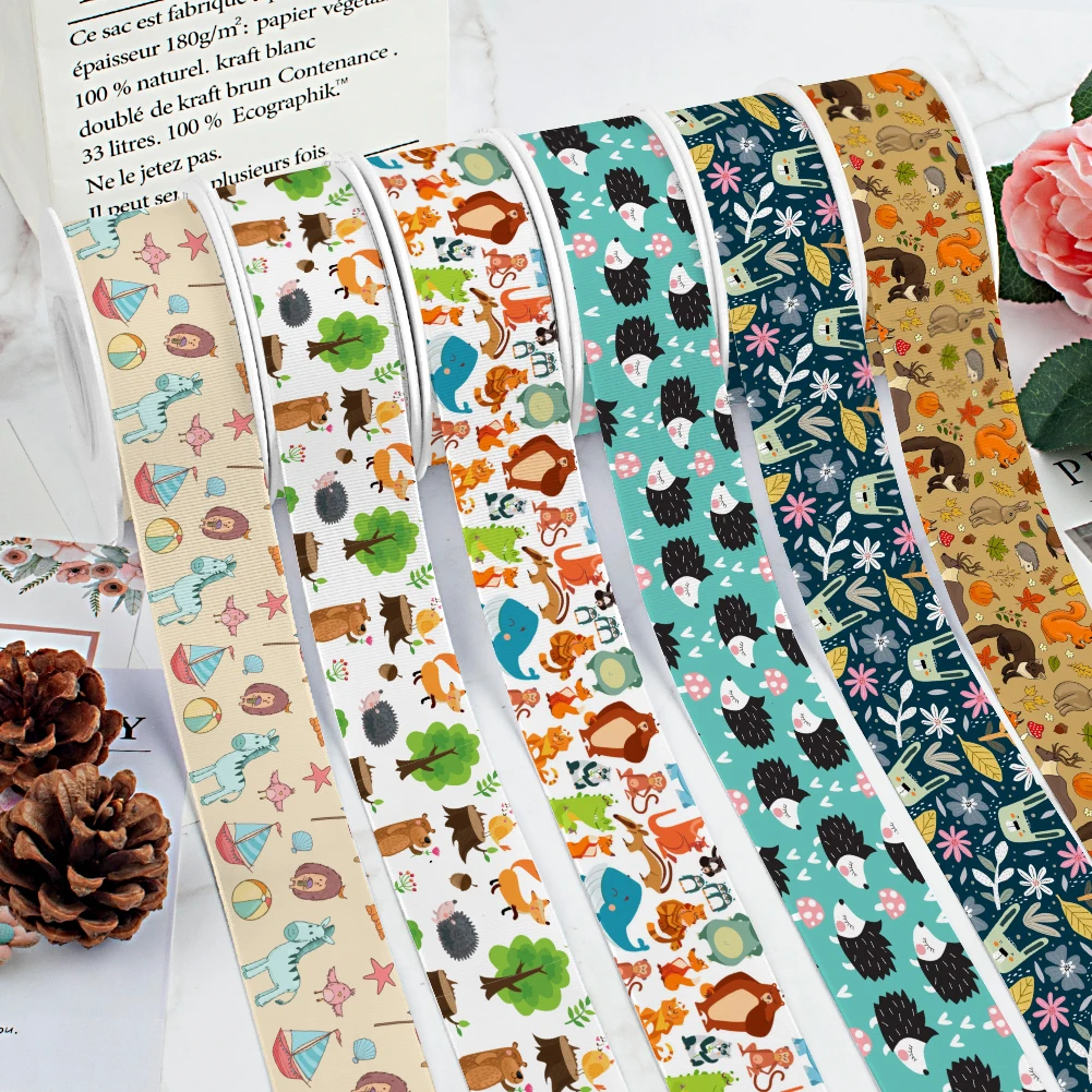 

Forest Cartoon Animals Bees Dwarf Pattern Printed Grosgrain Satin Ribbon for Gift Wrapping Hair Bow Craft Accessory 50 Yards