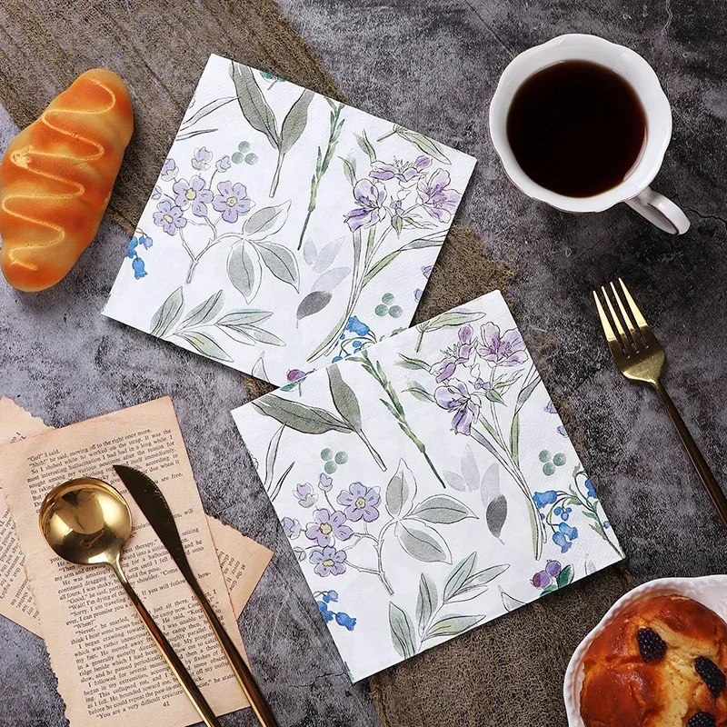 New High-end Two-layer Printed Napkins Colourful Greenery Pure Wood Pulp Paper Towels DIY Handmade Butterfly Bone Bart Paper 20p