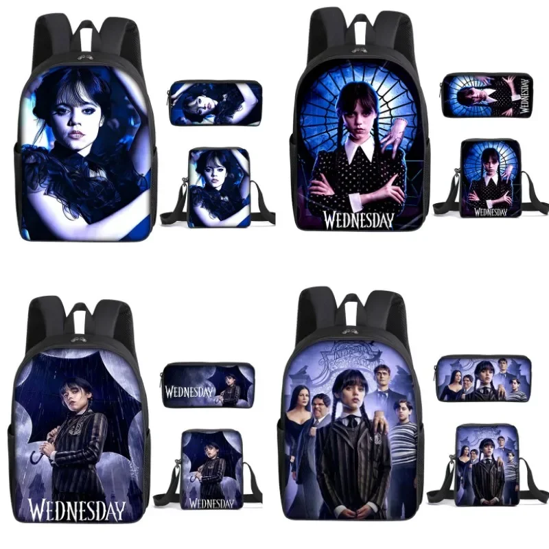 

3pcs/set Wednesday Addams Backpack Nevermore Academy Primary Middle School Students Boys Girls Schoolbag Cartoon Bag Mochila