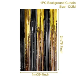 Elegant Black and Gold Glitter Fringe Backdrop Curtains (SKY BLUE)
