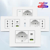 สีขาวอิตาลีชิลี USB สมาร์ท Type-c 20W Fast CHARGING Wall Power Socket พลาสติกชิลี Schuko Dual USB ปลั๊กทีวี TEL คอมพิวเตอร์ 1