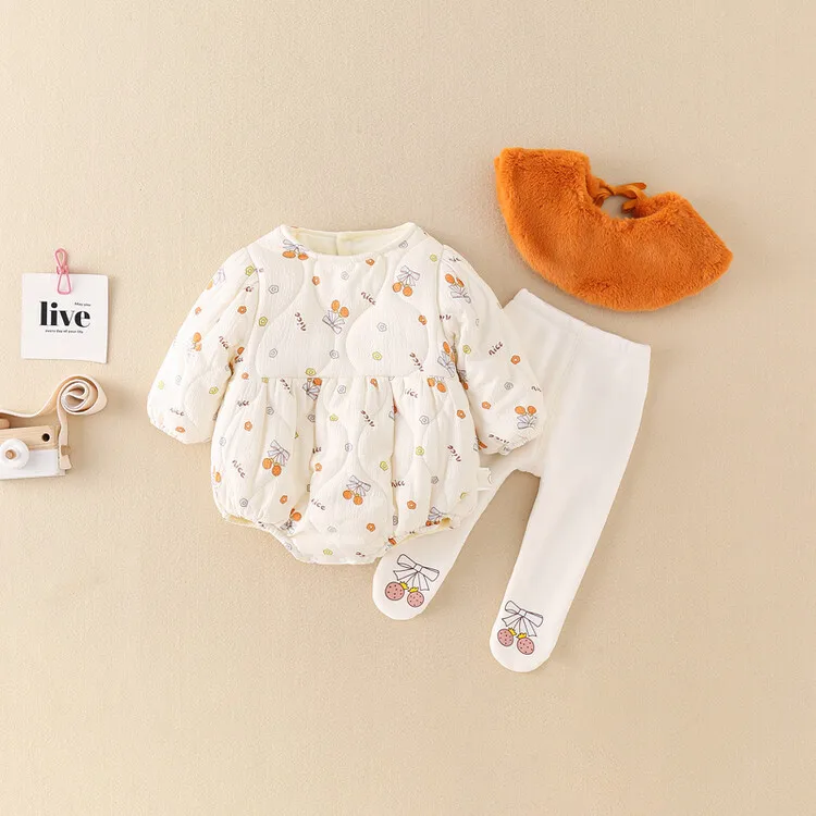

Jenny&Dave Baby Bodysuit 2023 Autumn/Winter Fragmented Flowers Long Sleeve Creeper Girl Super Beautiful Outgoing Clothes Wrap Bo
