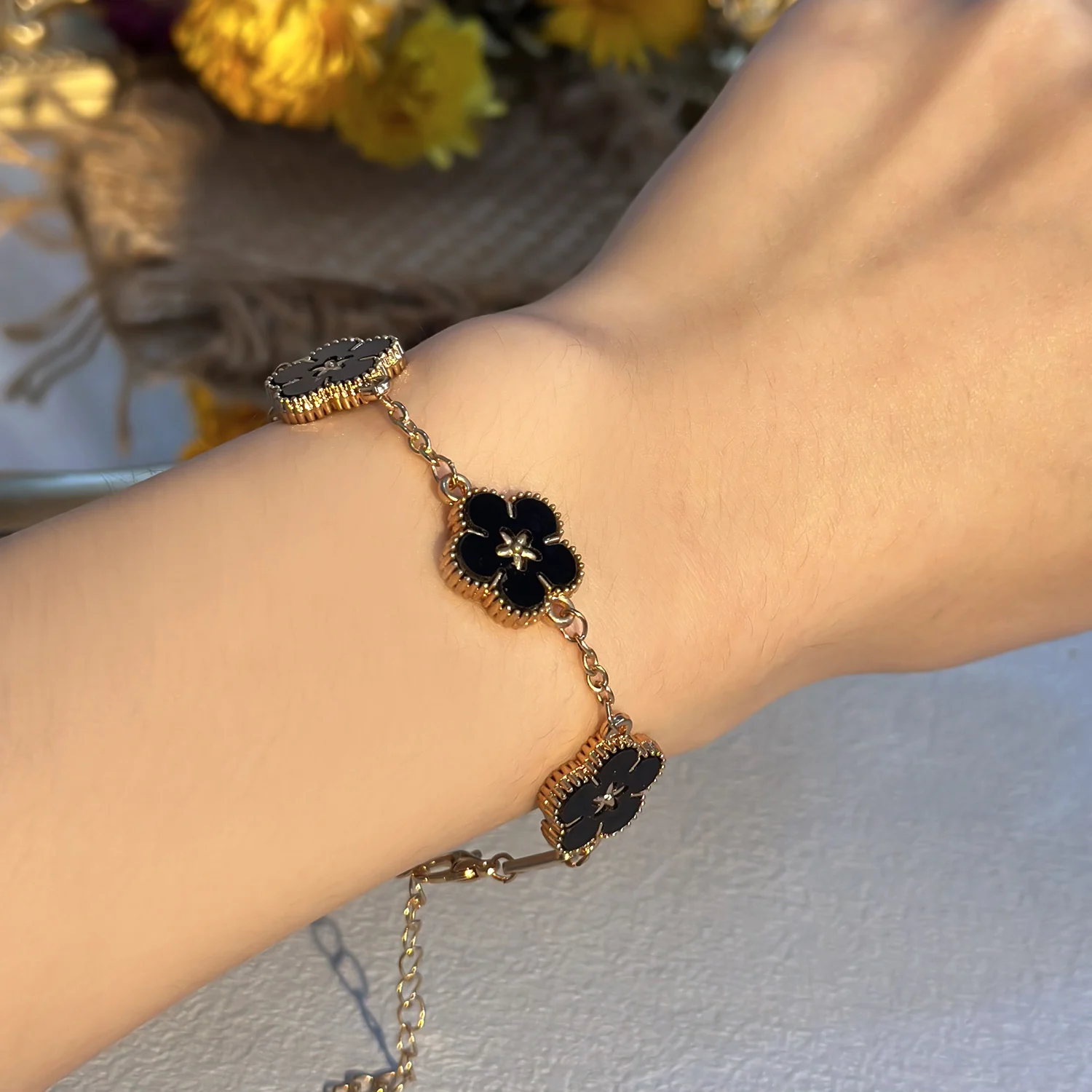 Double-sided Plum Blossoms Bracelets for Women Lucky Five Leaf Flower Adjustable Bracelets Aesthetic Party Jewelry