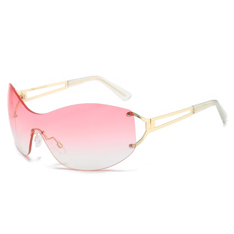 

Fashion Polygon One Piece Sunglasse Women Vintage Clear Ocean Gradient Lens Eyewear Shades UV400 Men Rimless Sun Glasses