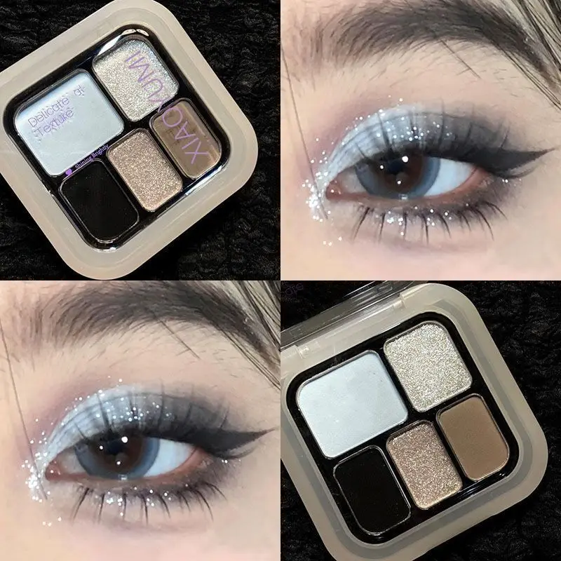Vibrant 5-Color Glitter & Matte Pink Eyeshadow Palette - Waterproof, Shimmer & Smoky Finish