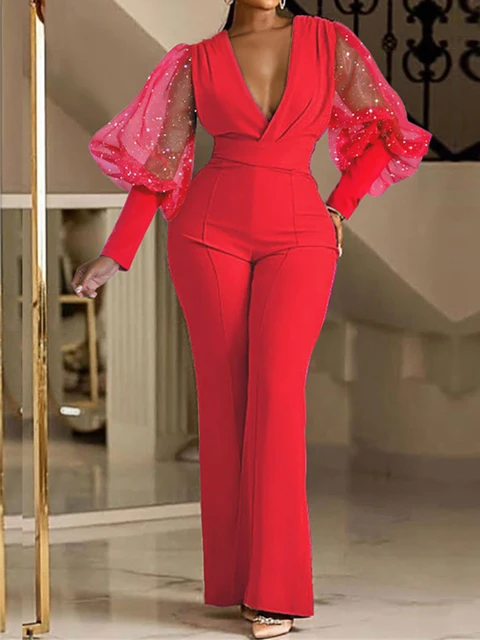 Buy Womens Jumpsuits Elegant Plus Size Sexy Long Sleeve Party Clubwear  Casual Rompers for Womens Glitter Sparkly Dressy… Online at desertcartINDIA