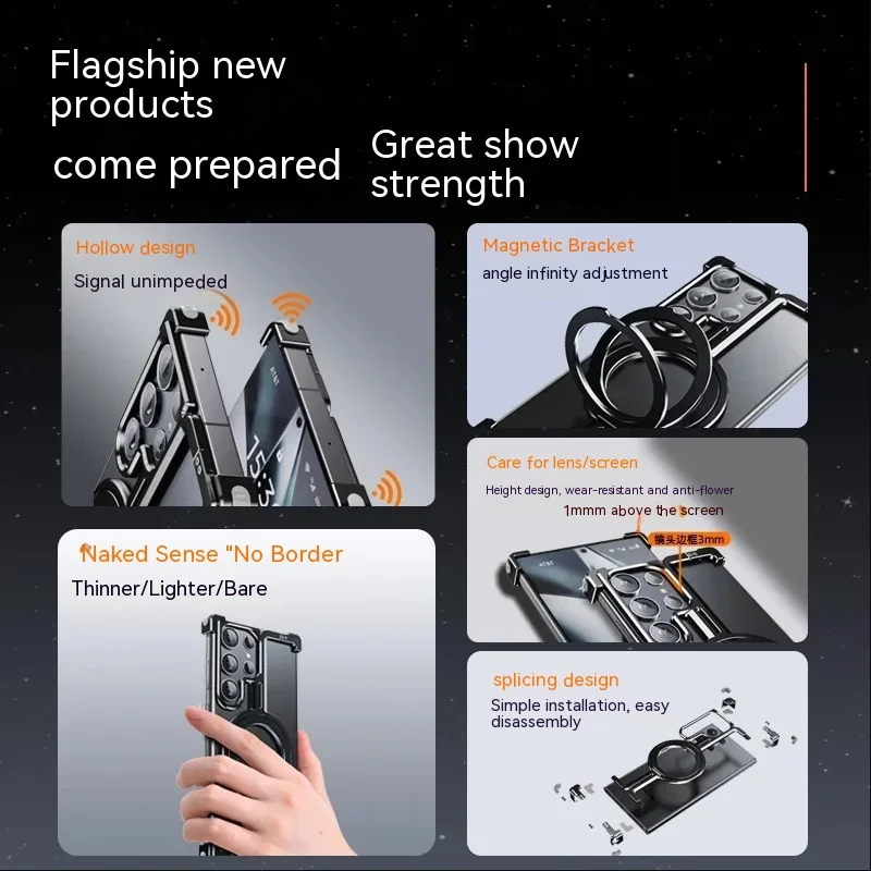 For Samsung Galaxy S24 S23 Ultra Case Luxury Magnetic Magsafe Rimless Metal Aluminum Stand Shell Shockproof Protection Cover