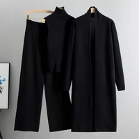 Spring Autumn 3 Piece Women Cardigan Tracksuits Fashion Knitted Pant Set Ladies Sweater Suit Vintage Fashion Ladies 3 Piece Set 2