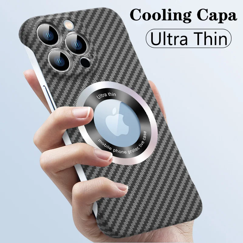 

Ultra-thin Carbon Fiber Magsafe Case For iPhone 15 14 13 12 Pro Max 15 14 Plus Frameless Matte Magnetic Wireless Charge Cover