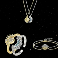 Trendy Couple Gift: Sun Moon Necklace Bracelet Ring Set Fashion Chain for Men Women Good Friend Jewelry - Image 2