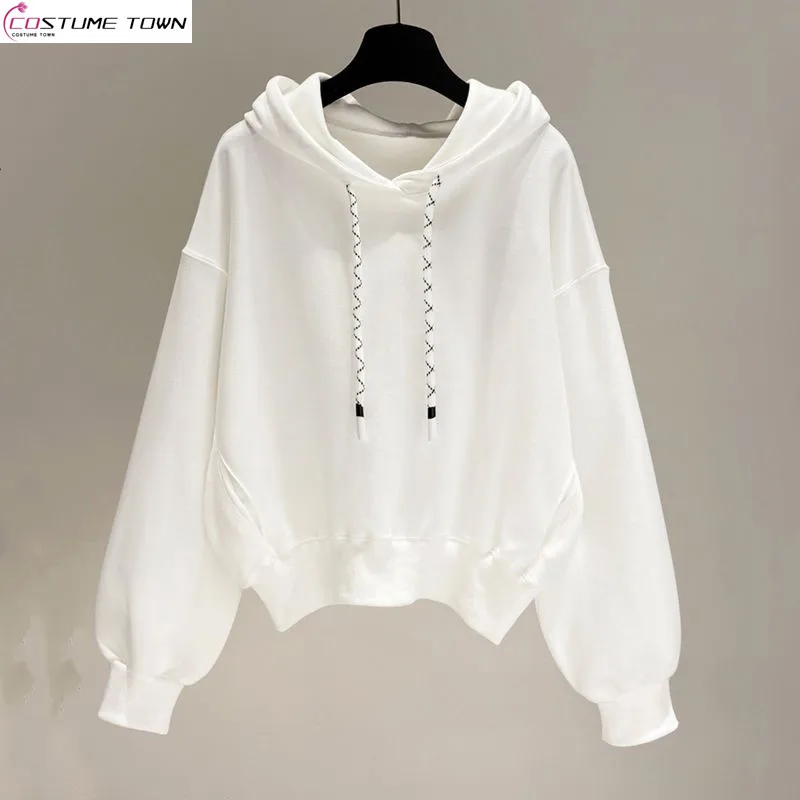 

Spring and Autumn Thin Hooded Long Sleeved Top for Women's Korean Version Solid Color Loose Harajuku Style Outerwear Hoodie