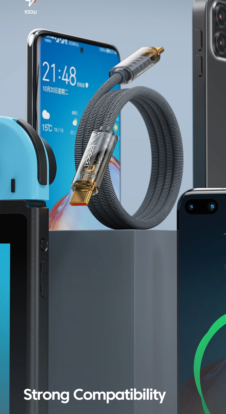 Transparent 100W USB Type C to USB C Cable for Macbook Samsung Huawei Xiaomi POC