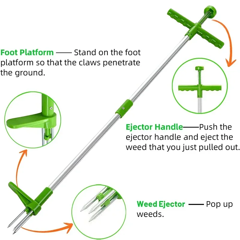 Claw Weeder Root Remover Outdoor Long Handle Killer Claw Weeder  Aluminum Stand Up Weed Puller Removable With Foot Pedal 2