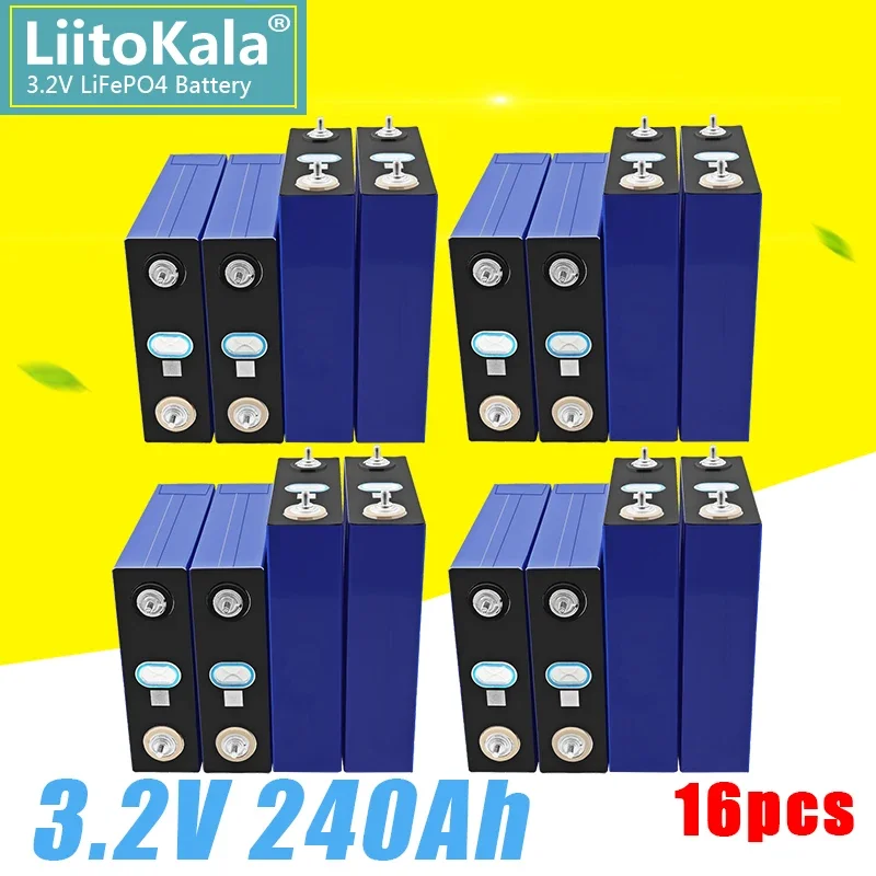 

16pcs LiitoKala 240Ah lifepo4 4S 12V 24V 48V Rechargeable battery pack 3.2V 230AH Lithium Iron Phosphate Prismatic Solar