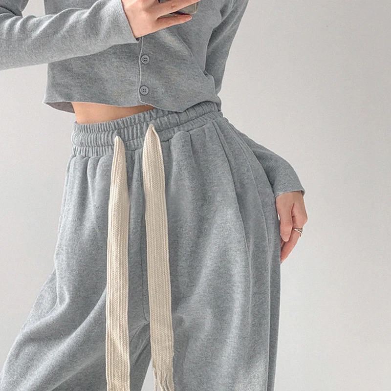 

2022 Spring Ladies Jogging Pants Korean High Waist Loose Casual Pants Solid Color Wide Leg Pants