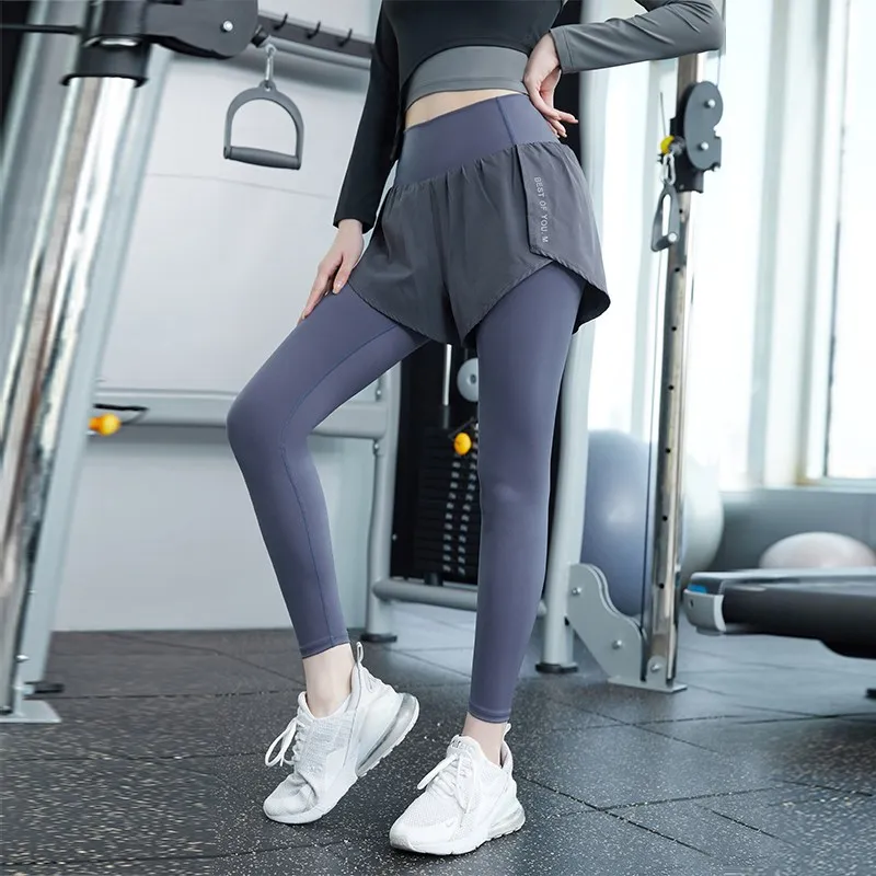 Women High Waist Leggings Push Up Fitness Female Leggins Fitness Ladies  Sexy 2 In 1 Double Layer Gym Sports Workout Legging