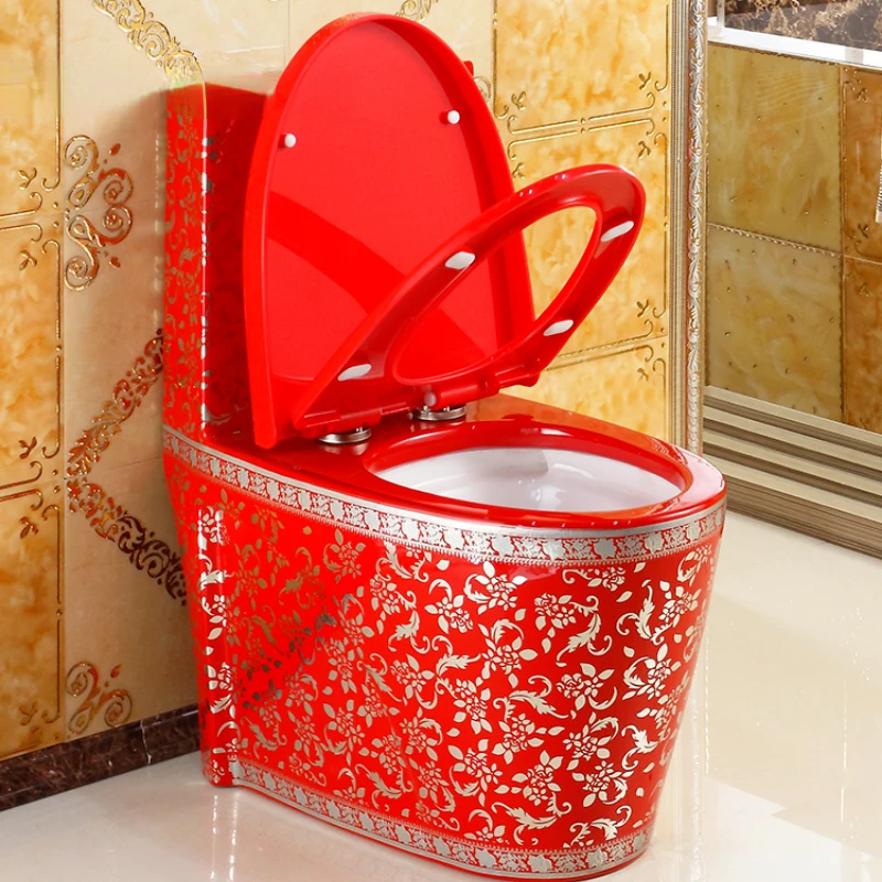 

Home pumping red personality red toilet super whirlwind water-saving odorless toilet color ceramic toilet One Piece Closestool