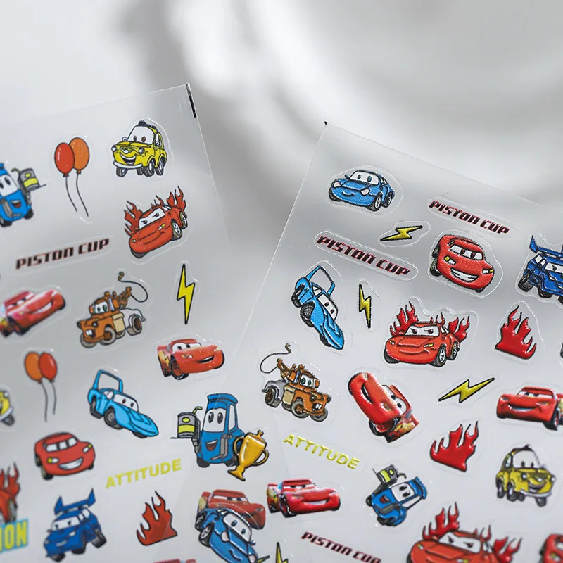 Nail Stickers Nail Art Decoration Nail Decals 1 Sheet 5D Realistic Relief Cute Cartoon Auto Car Racing Cup Action Adhesive Nail Art Stickers Decals Manicure Charms
