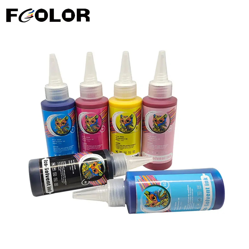 Fcolor 100ML 250ML 6 colors Eco-Solvent Ink Set For Epson DX5 DX6 Printhead Eco Solvent Ink Indoor Wallpaper Poster Printing