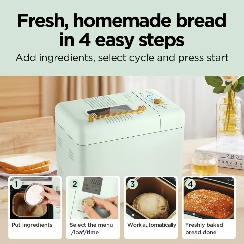 Bread maker, 15 in 1 2-pound automatic bread maker with gluten free dough setting, automatic nut dispenser 5
