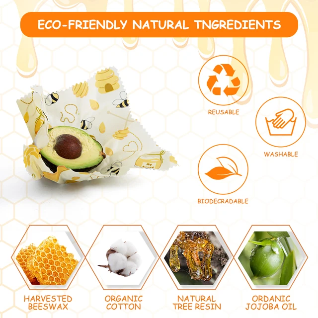 WEEDI 3 paquets d'enveloppements de cire d'abeille réutilisables pour les aliments frais gardant des enveloppes alimentaires de cire d'abeille écologiques en tissu d'enveloppements de sandwich de cire d'abeille de 3 tailles 3