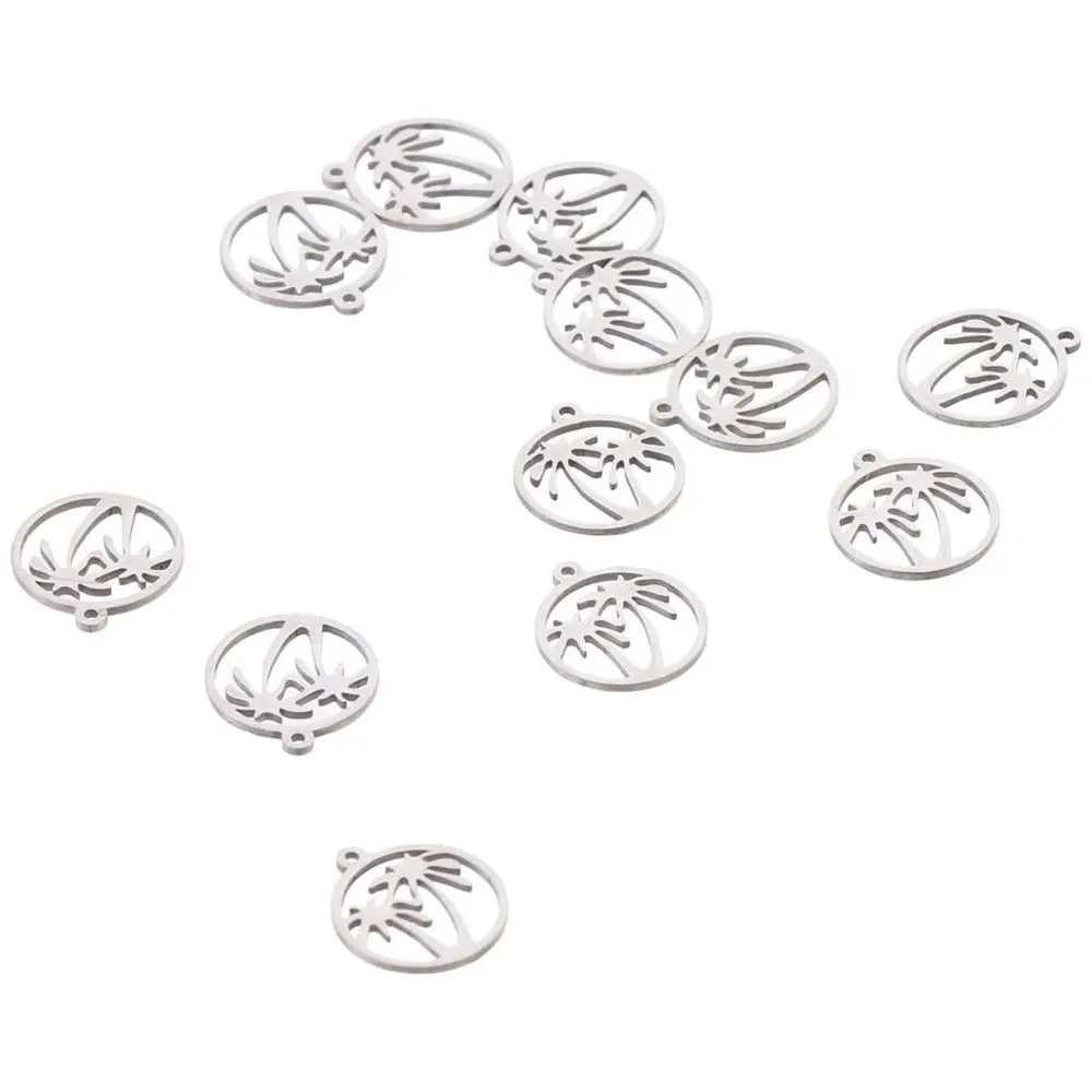 

12Pcs 18x16x1.5mm Stainless Steel Coconut Tree Pendants Hawaii Silver Ring Tropical Plant Jewelry Making