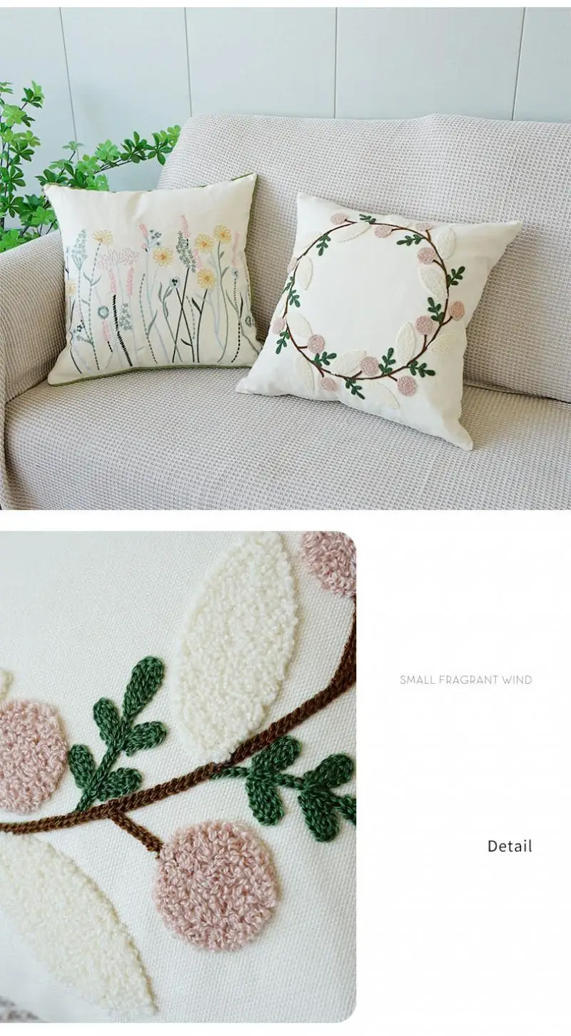 45x45cm Baumwolle Sofa Kissenbezug Cojines Dekoration Wohnzimmer Blumenstickerei Wurfkissenbezug Kopfteil Kissenbezüge – Detail 6