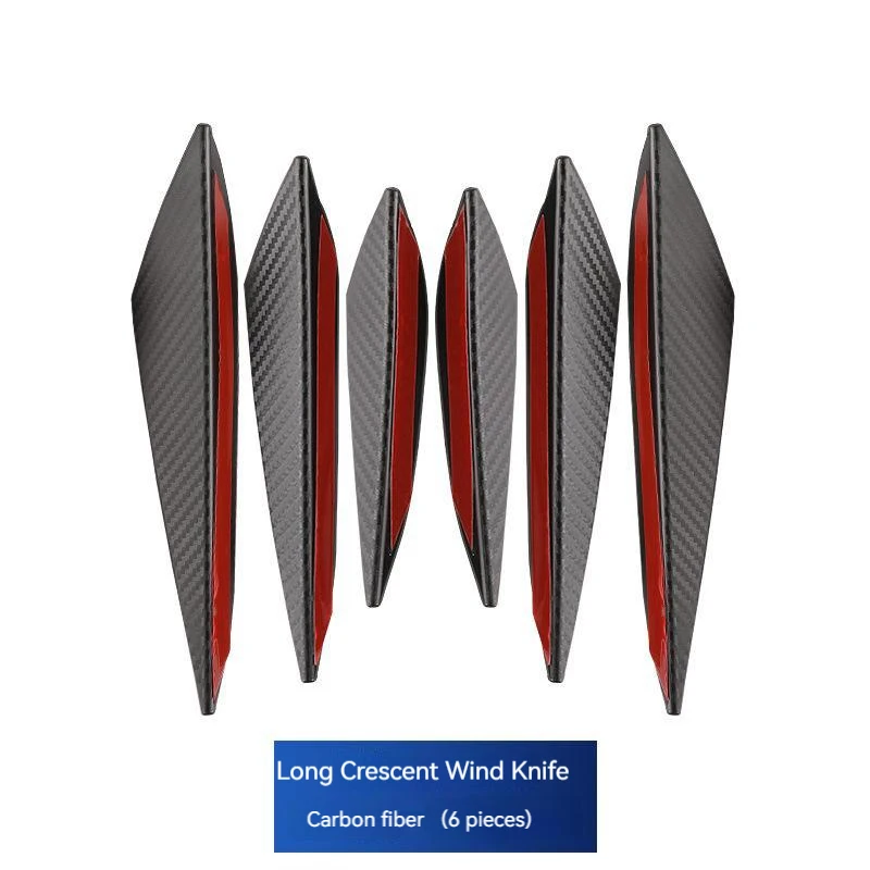 Car Universal Modification Wind Knife Carbon Fiber Pattern Bumper Crescent Wind Knife Front Bar Spoiler 6pcs