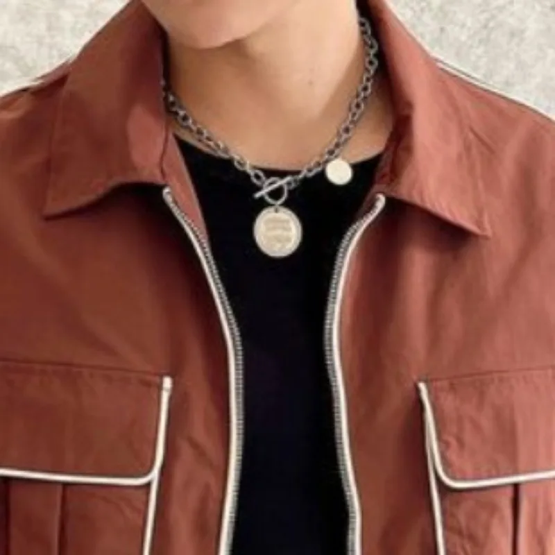 Business Casual Boyfriend 2024 Spliced and Autumn Spliced Square Collar Zipper Pocket Fashion Solid Minimalist Long Sleeved Coat