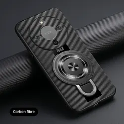Luxury Silicone Sheepskin Leather Magnetic Ring Holder Premium Back Cover for HONOR X9D (Carbon Fiber Pattern)