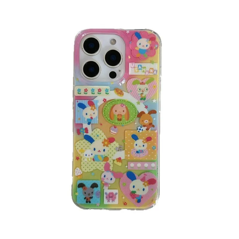 Rainbow Rabbit dopamine bunny art Phone case For magsafe iPhone 17 16 15 14 13 Pro Max Case Cute Luxury Cartoon shockproof Cover 6