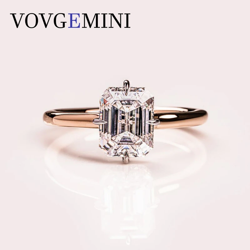 

VOVGEMINI Real 14k Yellow Gold Moissanite Ring 3carat 9x7mm Emerald Cut Jewelry For Women 585 18k Rings Luxury Romantic Gift