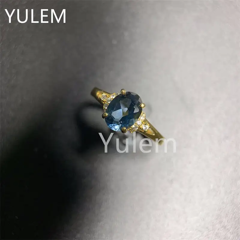 여성용 천연 런던 블루 토파즈 보석, 트렌디 반지, 진짜 , 고급 주얼리 탄생석 선물, 6*8mm