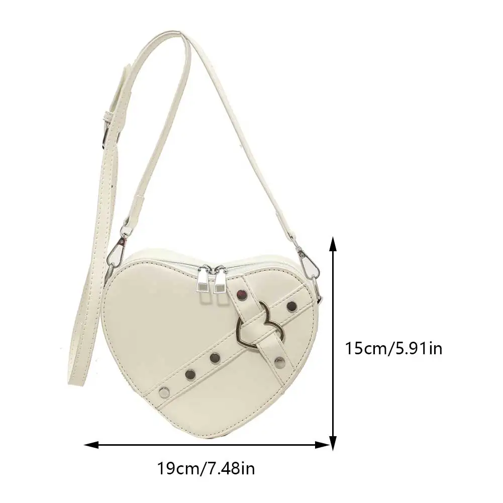 Women Heart Crossbody Bags PU Leather Small Heart Rivet Bag Solid Color Adjustable Strap Female Outdoor Bag