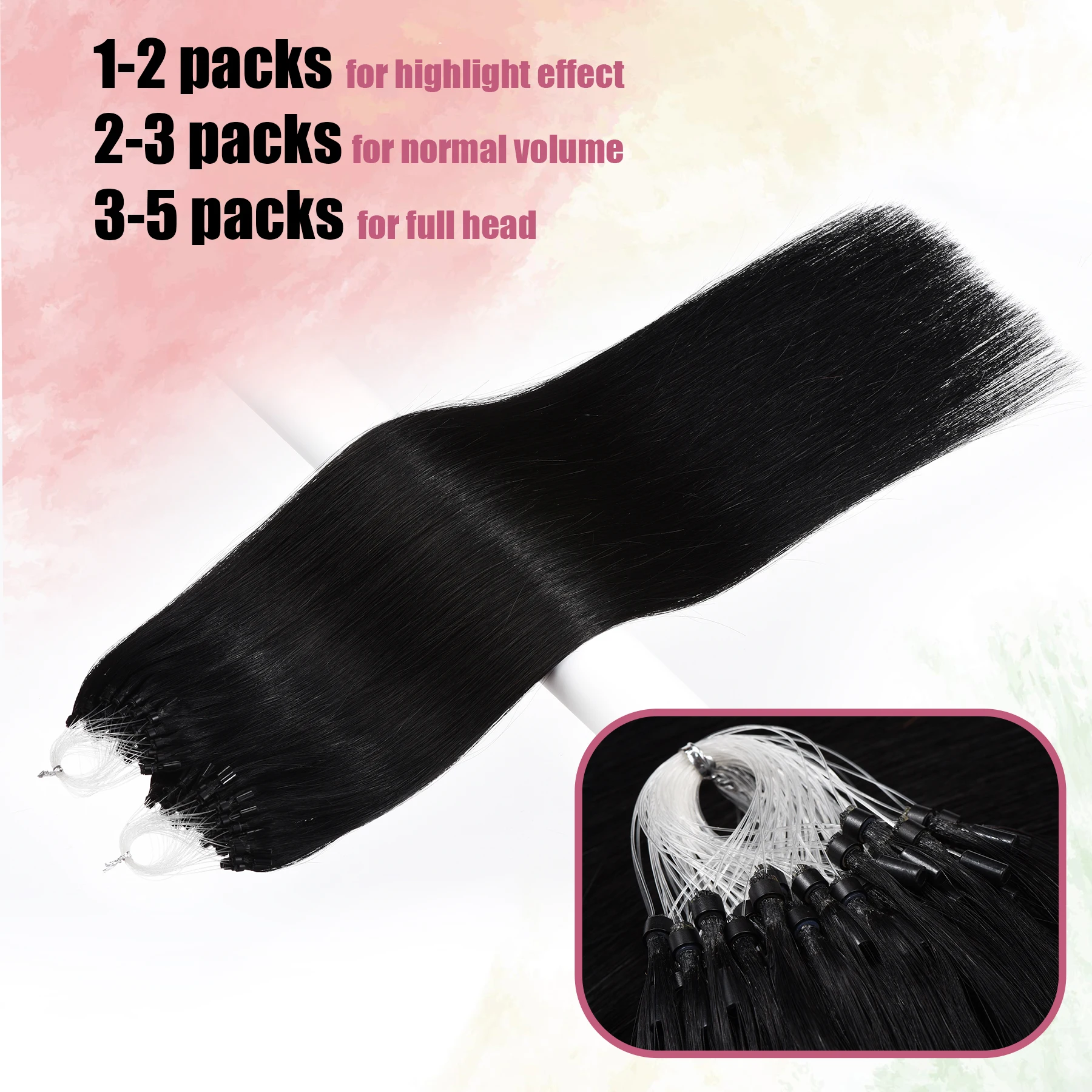Micro Loop Hair Extension Real Hair Jet Black Human Extensions #1 Micro Loop Extensions 1g/s 50g Beads