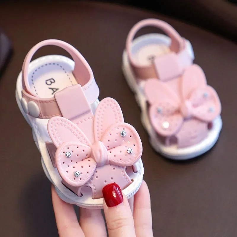 0-24M Baby Sandals Girls Summer Shoes Bowknot Hollow Out Non-Slip Soft Sole Sandals Toddler Beach Flat Shoes Slipper
