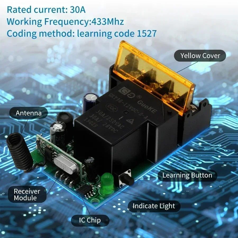 Interruttore di telecomando senza fili 433Mhz AC 75-220V/DC 9-72V 30A Relè On Off Trasmettitore di telecomando per motore pompa acqua LED - immagine 6