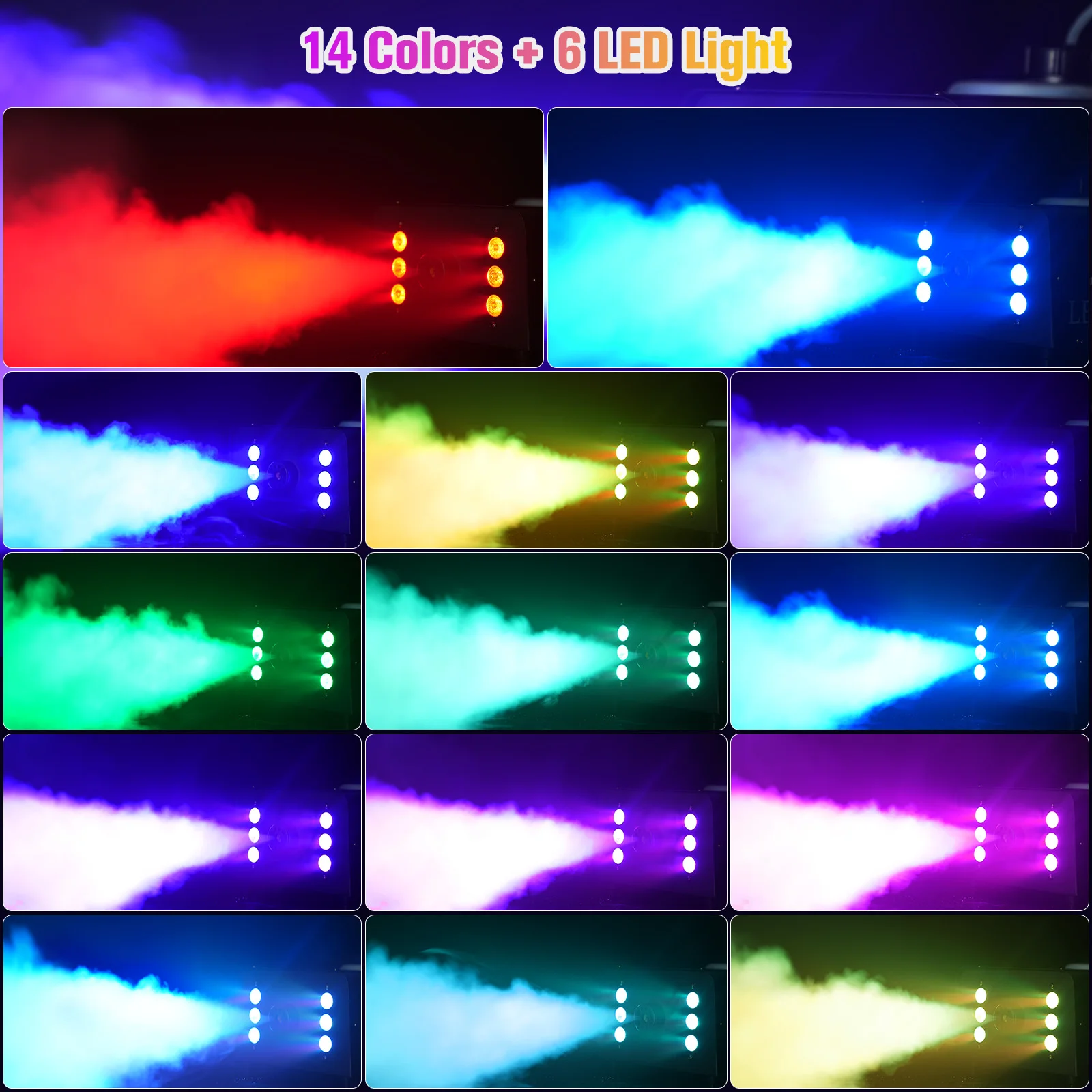 1500W Smoke Machine RGB 6 LED Fog Machine with Remote Control for DJ Disco Party Christmas Stage Effect Fogger