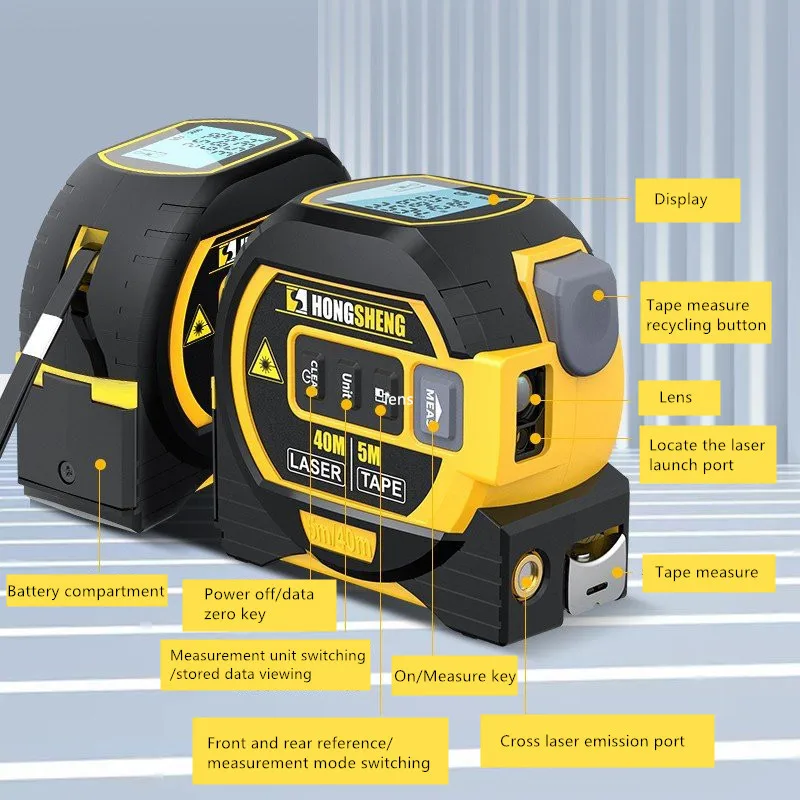 Homemastertools 3 In 1 Infrared Laser Tape Measuring Instrument