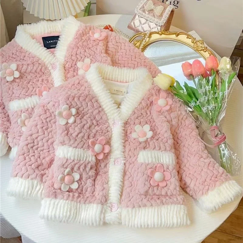 

1-7 Year Baby Girls Jacket Autumn Winter Warm Faux Fur Coat for Girls Princess Outwear Fashion Plush Children Clothing Q700