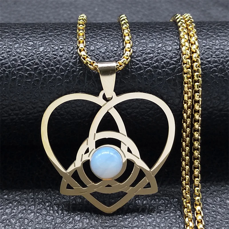 Witch Trinity Knot Heart Pendant Necklace for Women Men Silver
