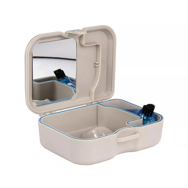 

With brushing box with mirror tooth storage box denture cleaning box braces denture holder large leak-proof tooth box