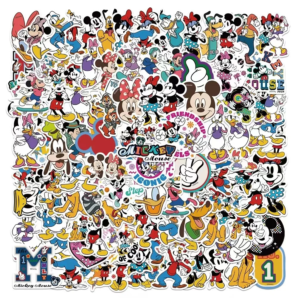 

100pcs Hot Disney Mickey Mouse Stickers for Water Bottle Luggage Laptop Guitar Car Bike Skateboard, Waterproof Decals