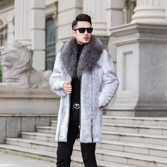 YJKIS Men Long Faux Fur Coat Fluffy Fur Collar Luxury Outerwear Winter  Thicken Warm Overcoat Soft Jacket at  Men’s Clothing store