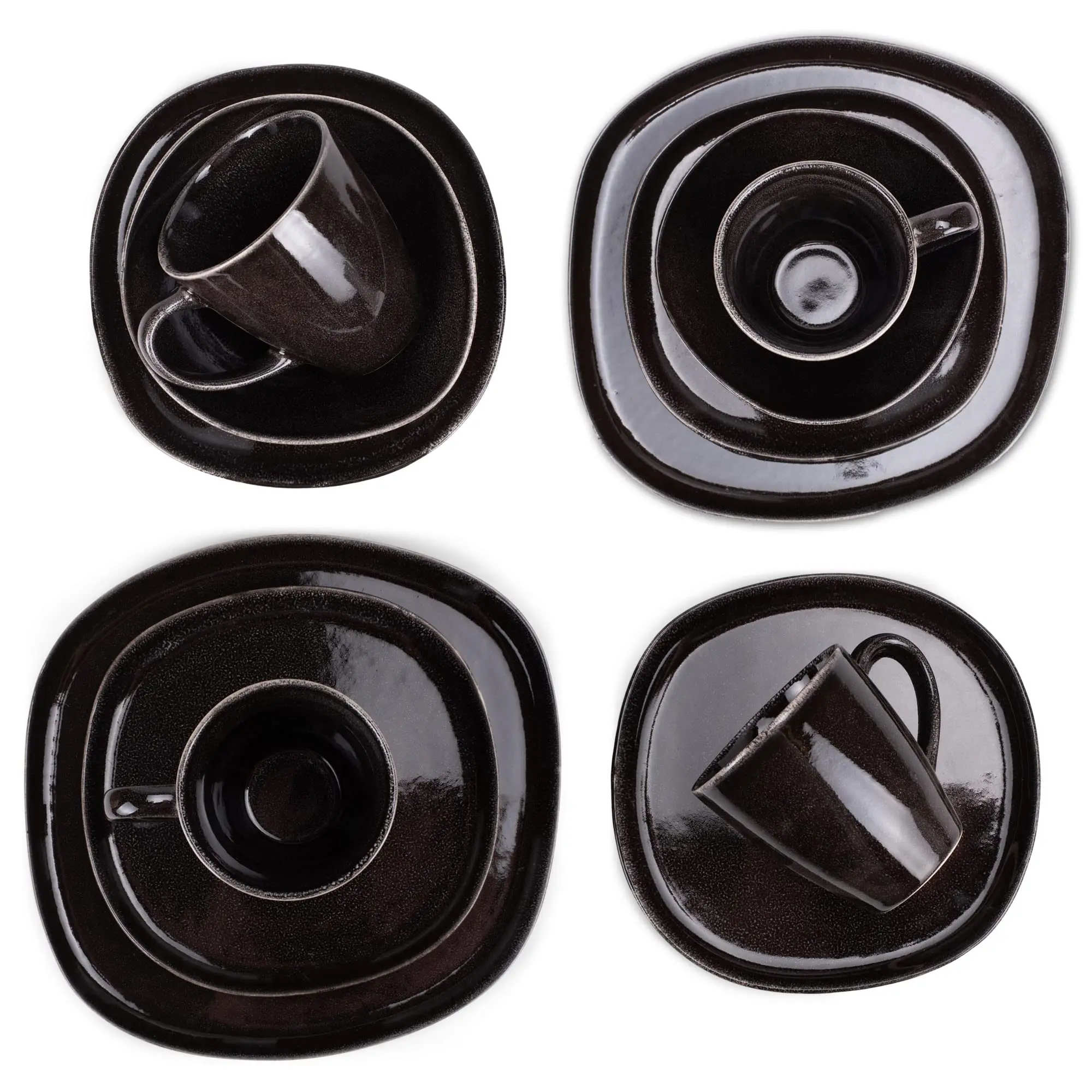 

Elanze Designs 16-Piece Modern Luxury Chic Smooth Vintage Handmade Shape High Gloss Ceramic Stoneware Square Plate Mug & Bowl Ki