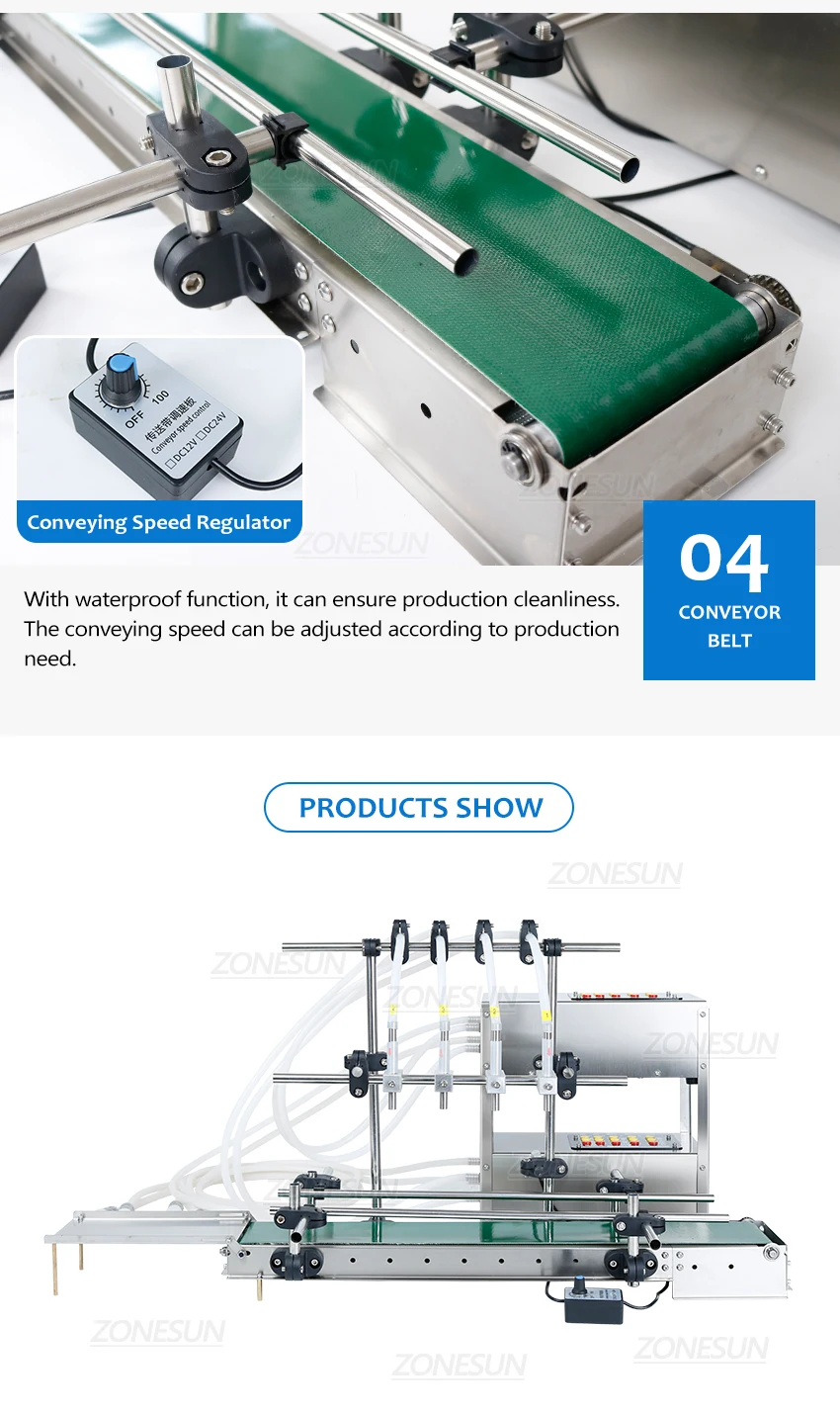 ZONESUN ZS-DTDP4G Automatic Diigtal Control Liquid Filling Machine 4 Heads Diaphragm Pump Bottle Liquid Water Juice Filler