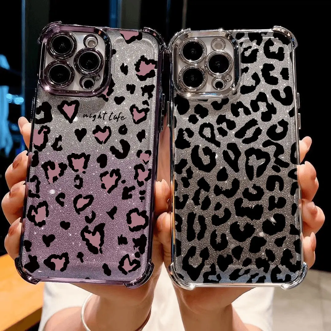 INS Brown Leopard Print Plating Anti-Fall Phone Case