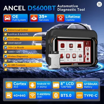 ANCEL DS600BT Scanner Diagnostico Auto OBD2 Sistema Completo, Test Bidirezionale, Codifica ECU, DOIP CAN-FD FCA 34Reset, Strumento di Scansione Automobilistica
