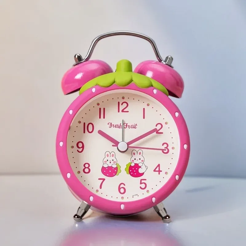Strawberry Small Alarm Clock Loudly Bell Snooze Cartoon Children  Luminous Simplicity Mute Bedside 4